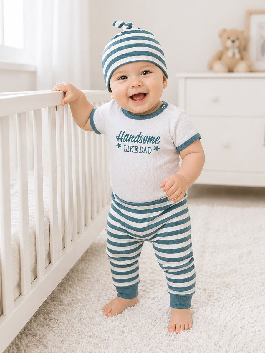 3-Piece Baby Outfit Ribbed Bodysuit, Pants and Hat Set