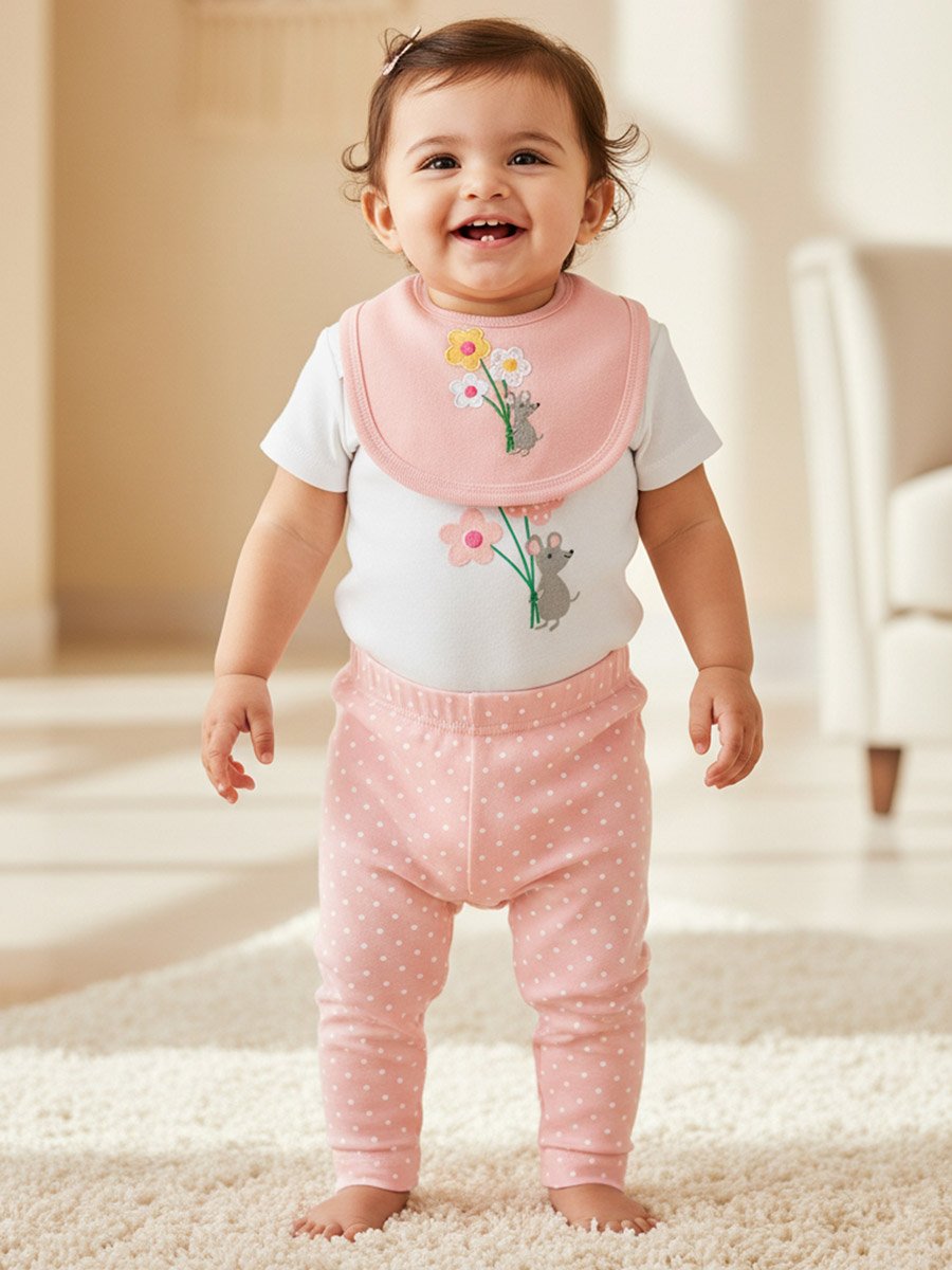 3-Piece Graphic Bodysuit, Soft Pants and Bib Set