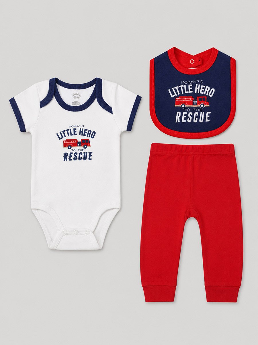 3-Piece Printed Bodysuit, Soft Knit Pants and Bib Set
