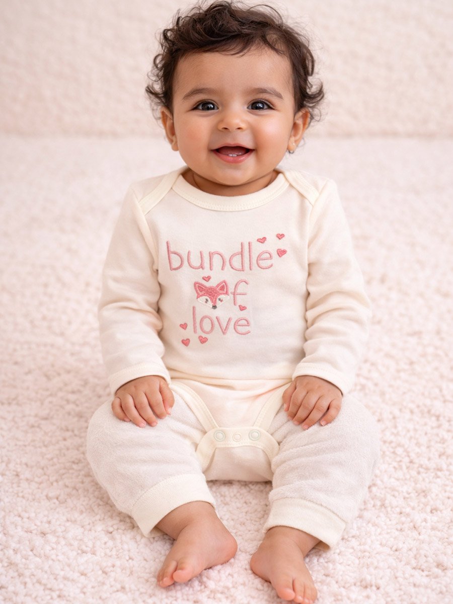 3-Piece Graphic Bodysuit, Cozy Pants and Mittens Set