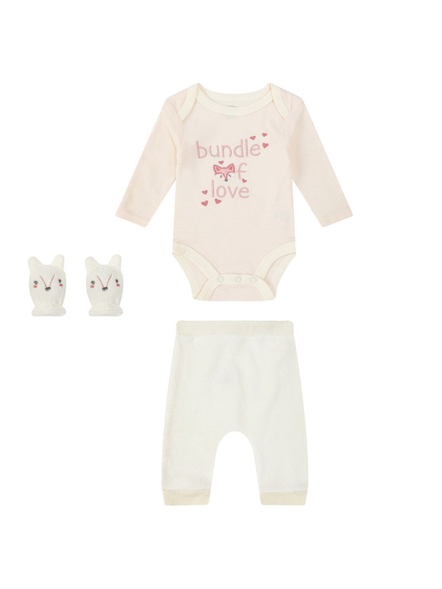 3-Piece Graphic Bodysuit, Cozy Pants and Mittens Set