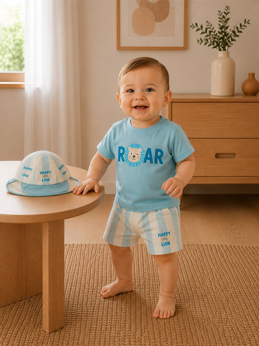 3-Piece Roar Print T-Shirt, Shorts and Hat Set