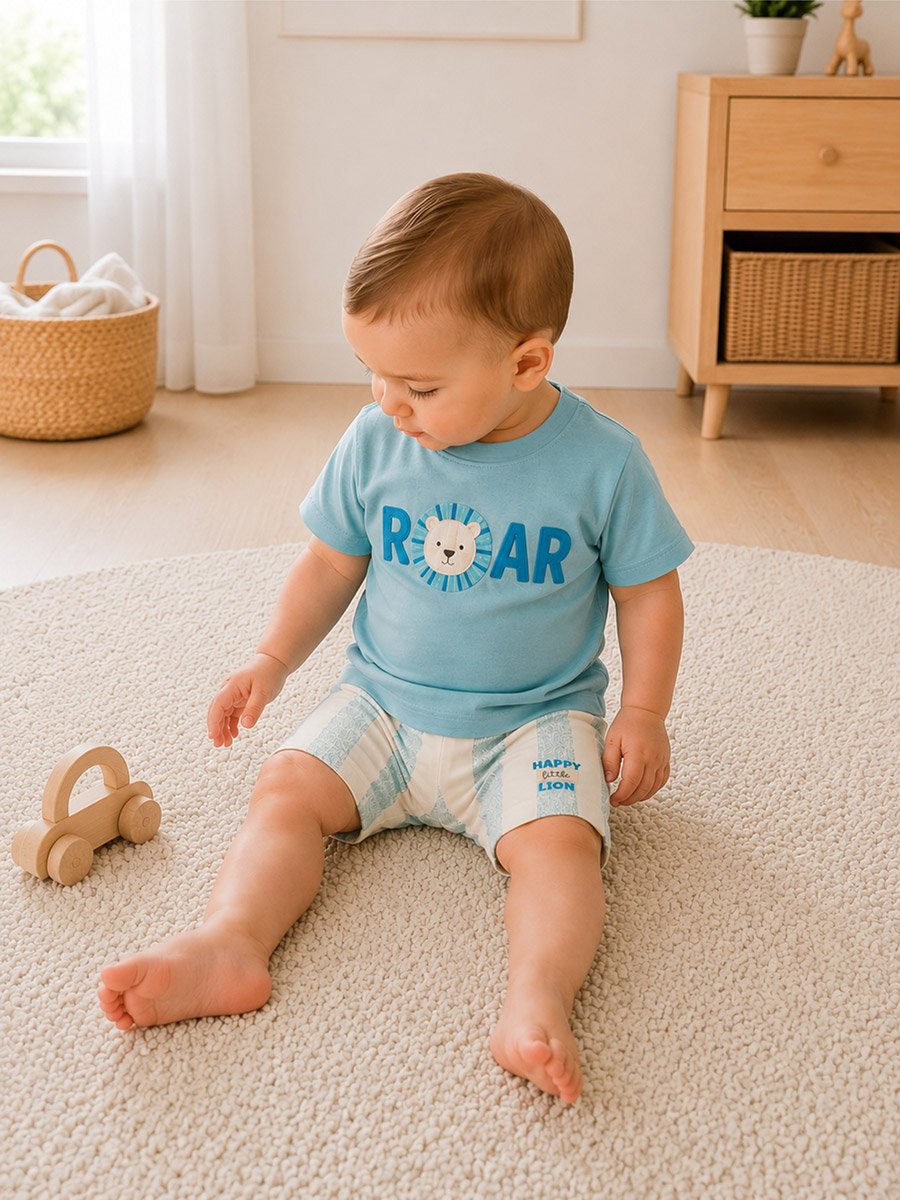 3-Piece Roar Print T-Shirt, Shorts and Hat Set