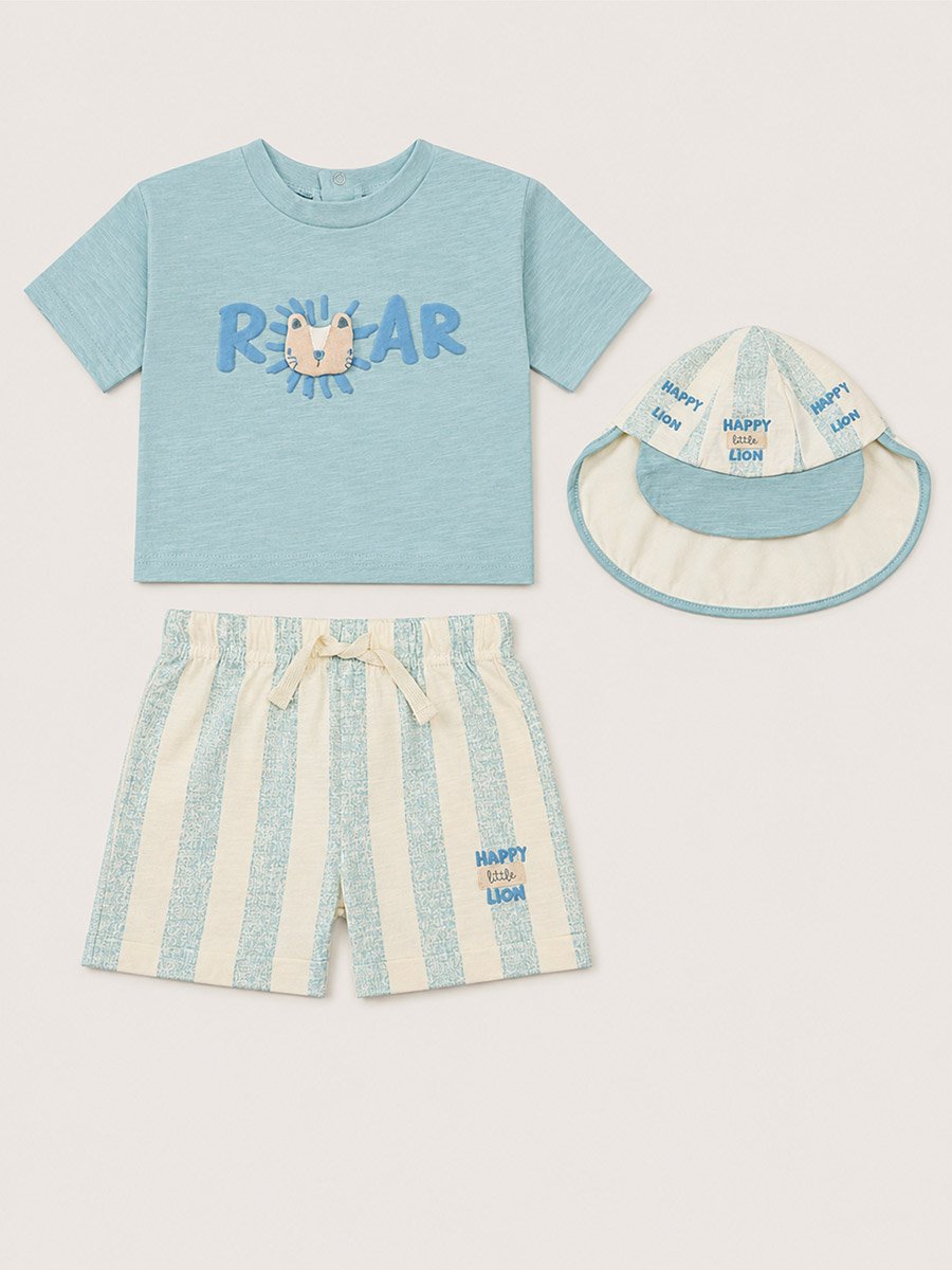 3-Piece Roar Print T-Shirt, Shorts and Hat Set