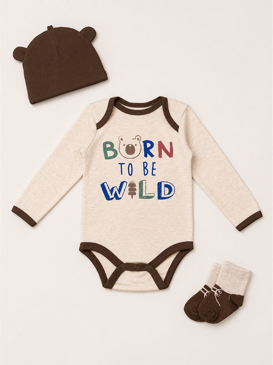 3-Piece Printed Bodysuit, Cap and Socks Set