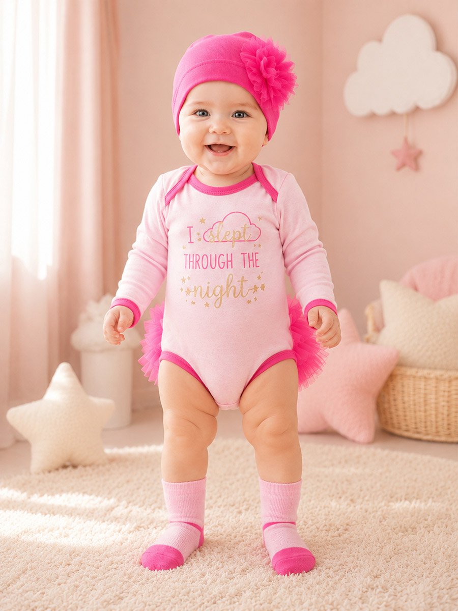 Pack of 3 -Baby Tutu Bodysuit, Embellished Hat and Socks