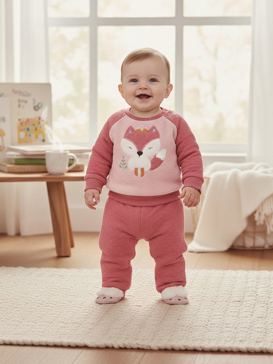 Baby Fox Hug Quilted Sweater and Joggers Set