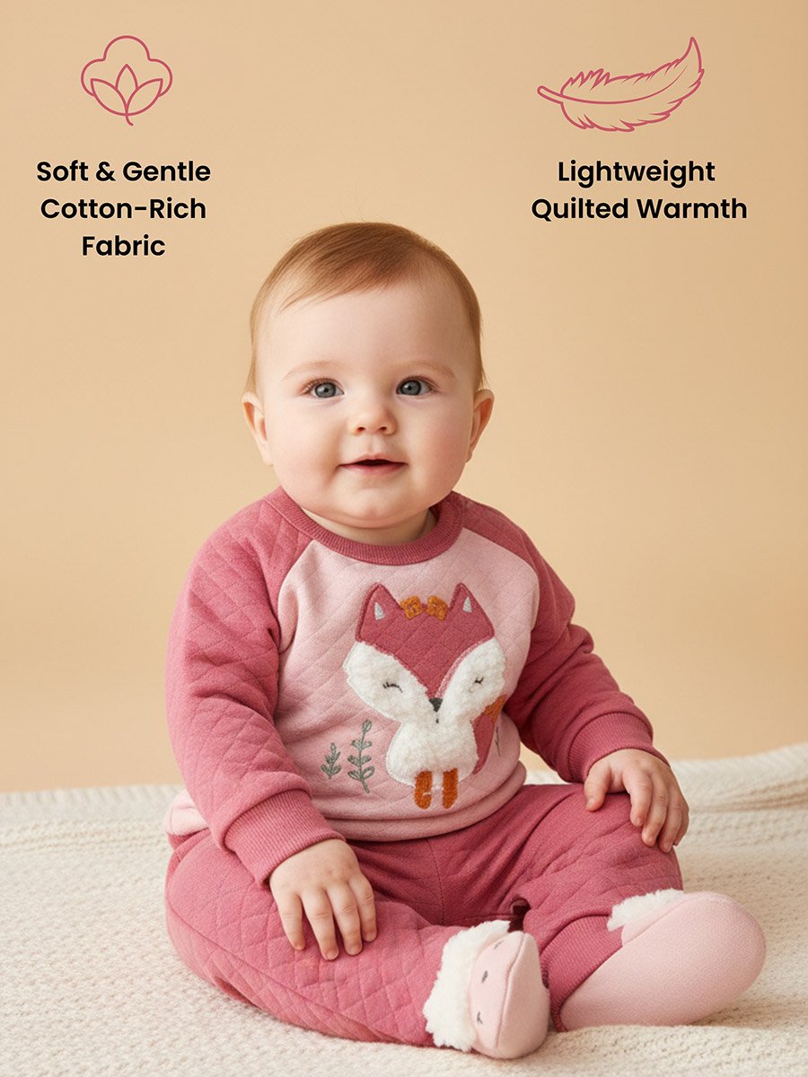 Baby Fox Hug Quilted Sweater and Joggers Set