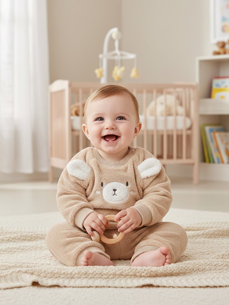 Baby Blush Bear Face Sweater and Jogger Set