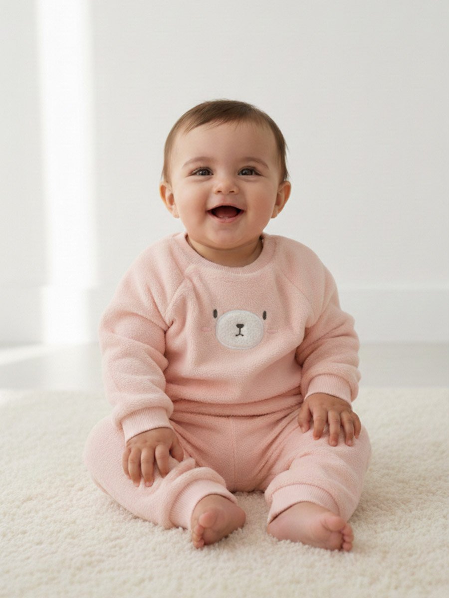 Baby Blush Bear Face Sweater and Jogger Set