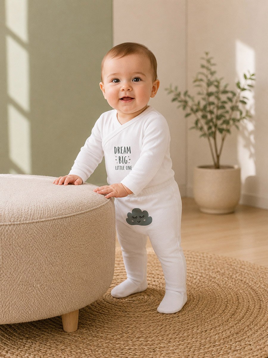 Baby Wrap Over Bodysuit and Footed Pants Set