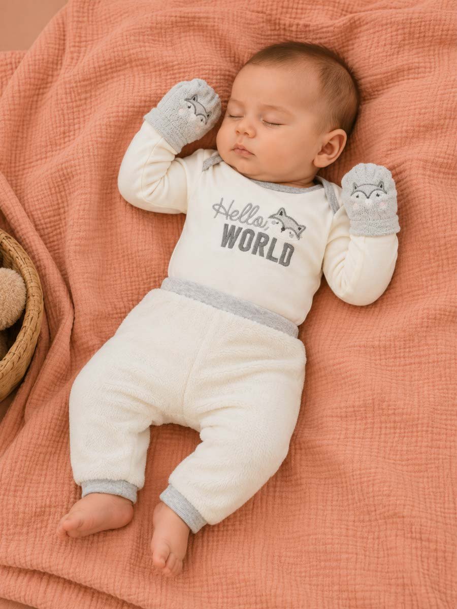 3-Piece Printed Bodysuit, Joggers and Mittens Set