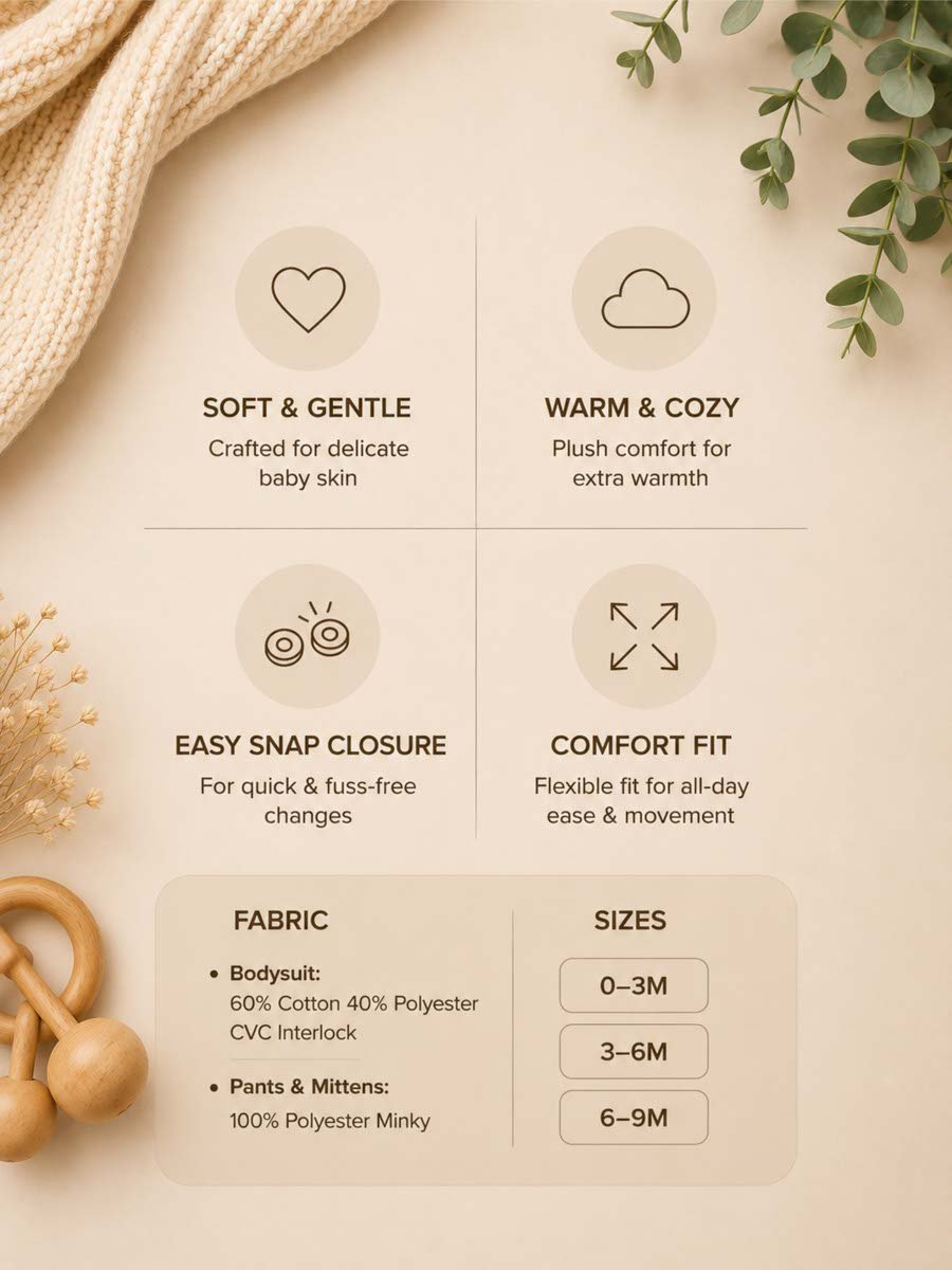 3-Piece Printed Bodysuit, Joggers and Mittens Set