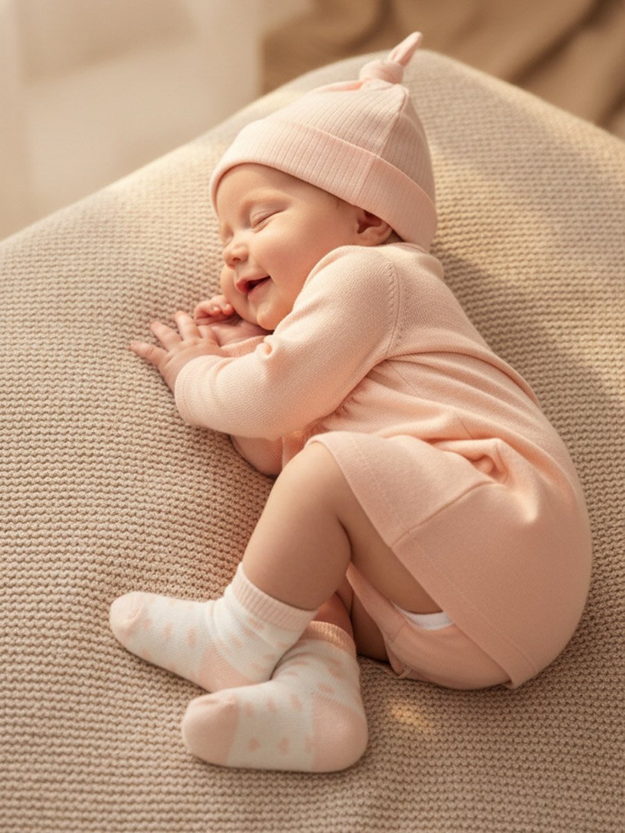 Ribbed Knit Cap and Polka Dot Socks Set