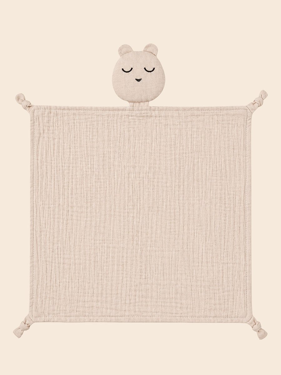 3-Piece Plush Head Toy, Textured Bib and Wooden Teether Loop Set