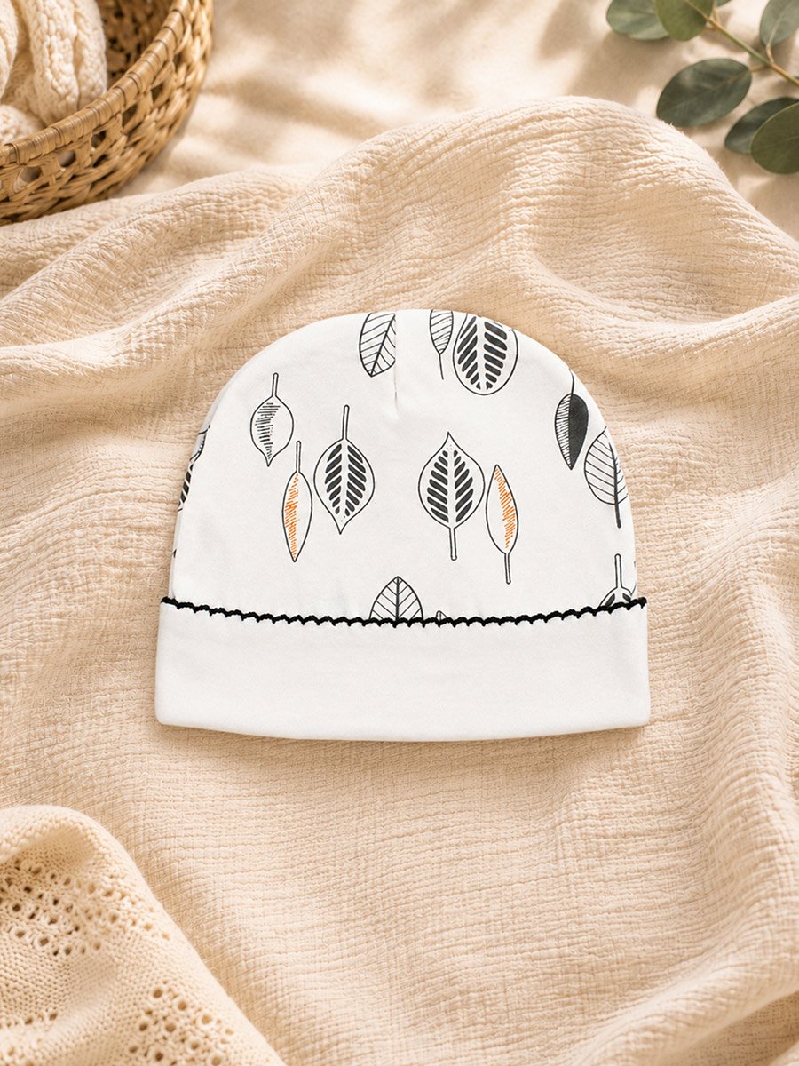 4-Piece Gift Box -Printed Bib, Bear Ear Cap, Mittens and Booties
