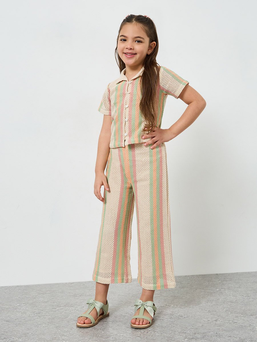 Girls Striped Knit Shirt and Pants Set