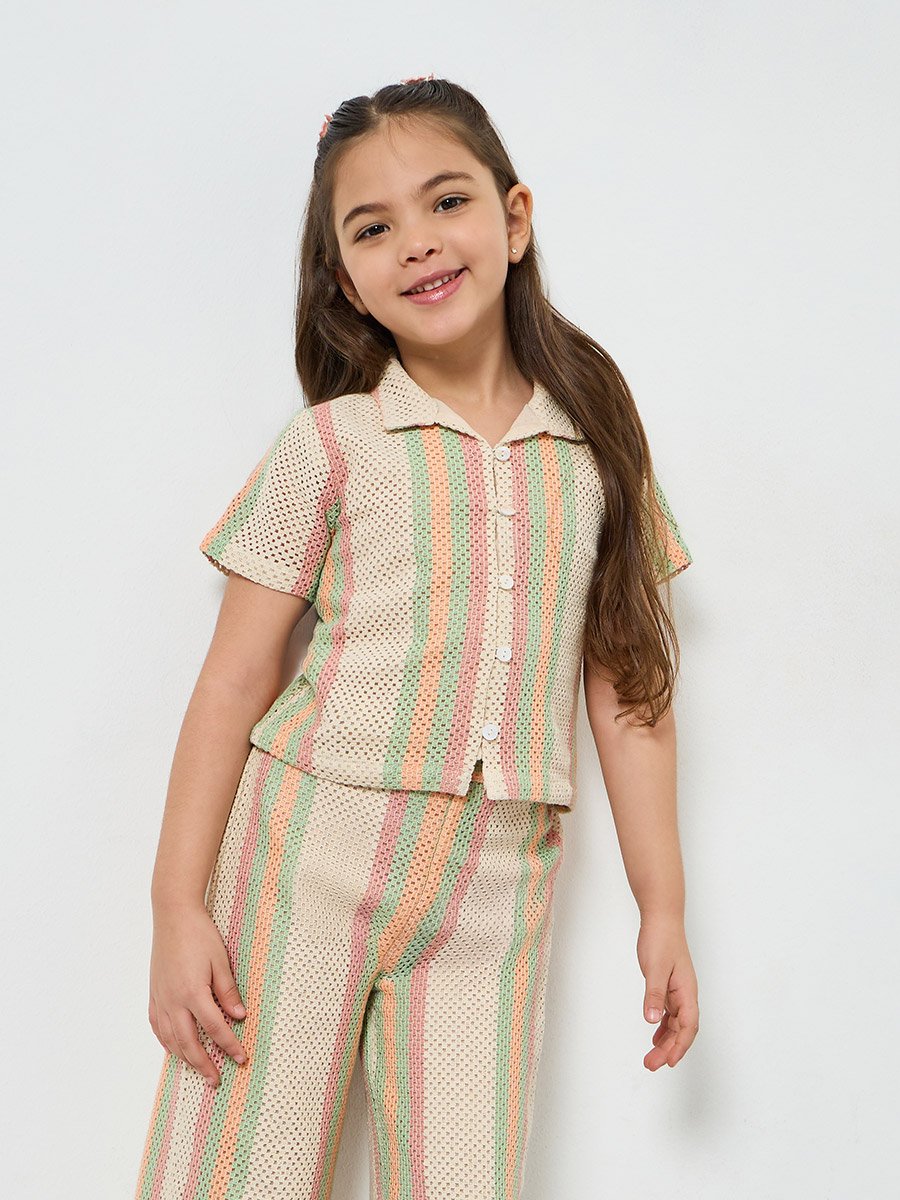 Girls Striped Knit Shirt and Pants Set