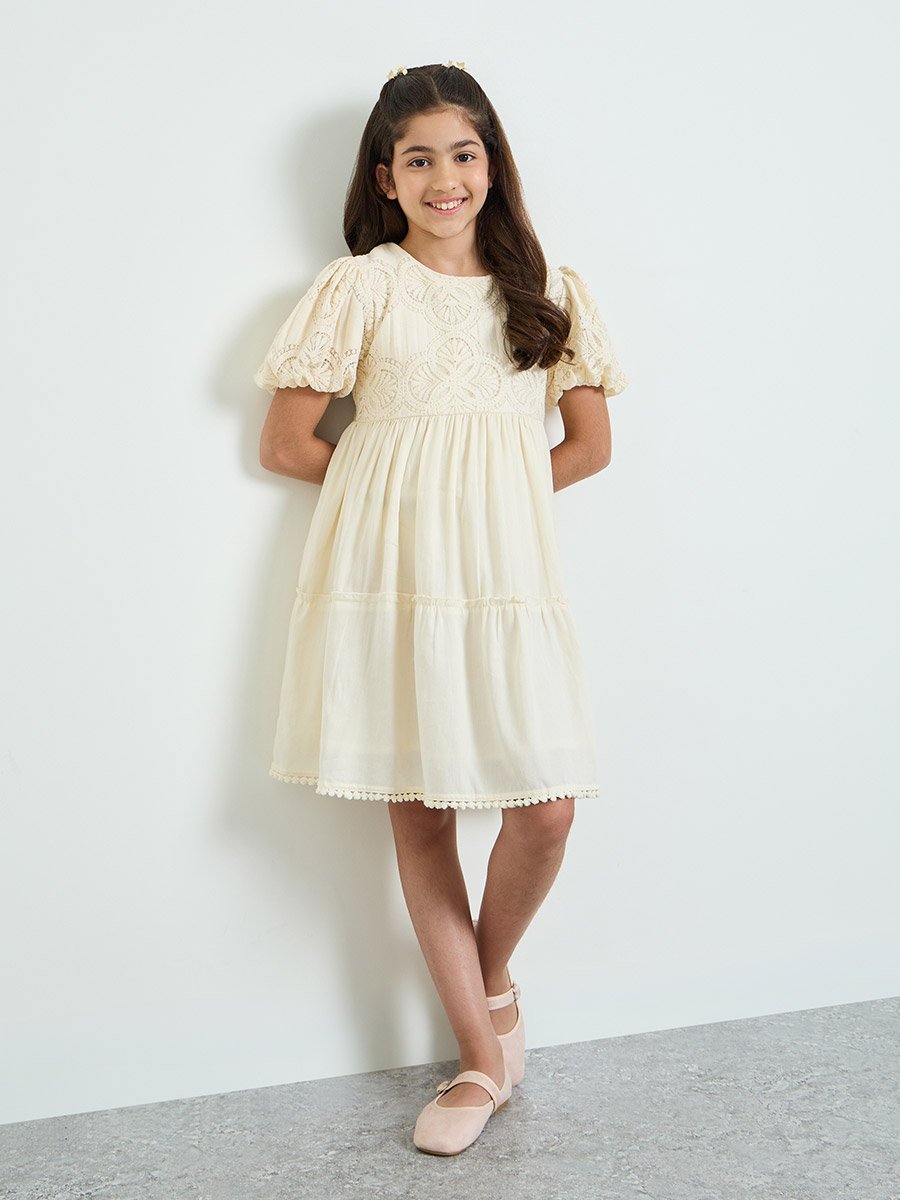 Teen Girls Lace Insert A-Line Dress