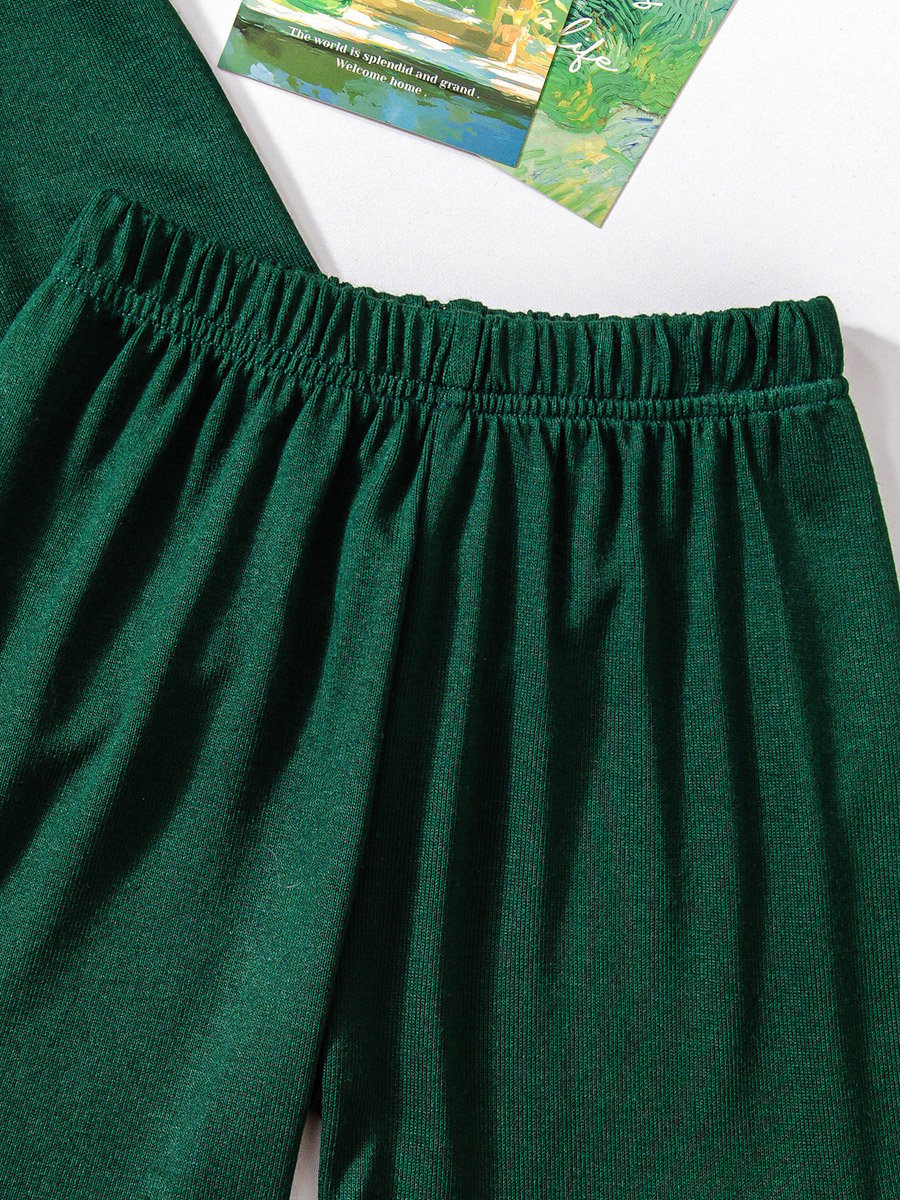Girls Green Lace Trim Top with Shorts Pyjama Set