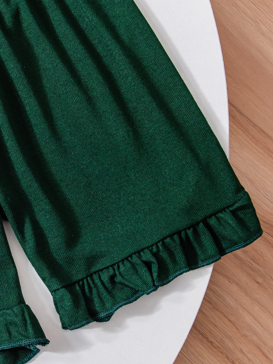 Girls Green Lace Trim Top with Shorts Pyjama Set