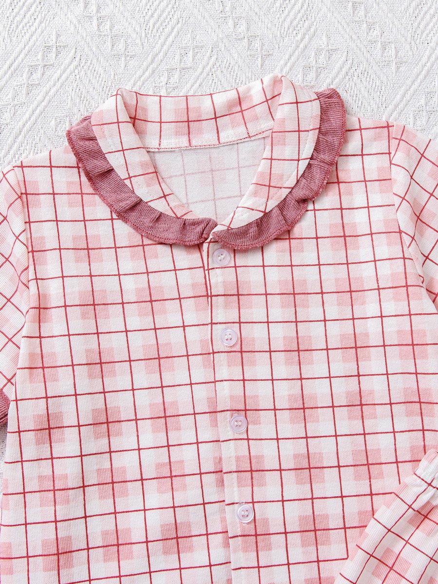 Girls Pink Checked Cotton Top and Shorts Pyjama Set