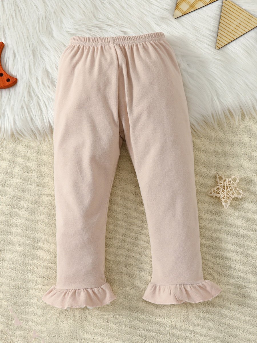 Girls Beige Lace Trim T-Shirt and Pyjama Set