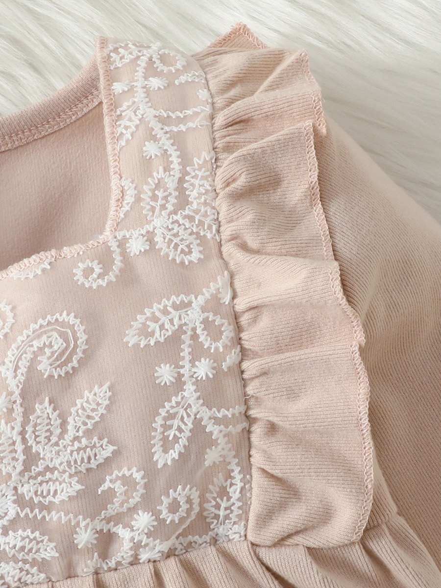 Girls Beige Lace Trim T-Shirt and Pyjama Set