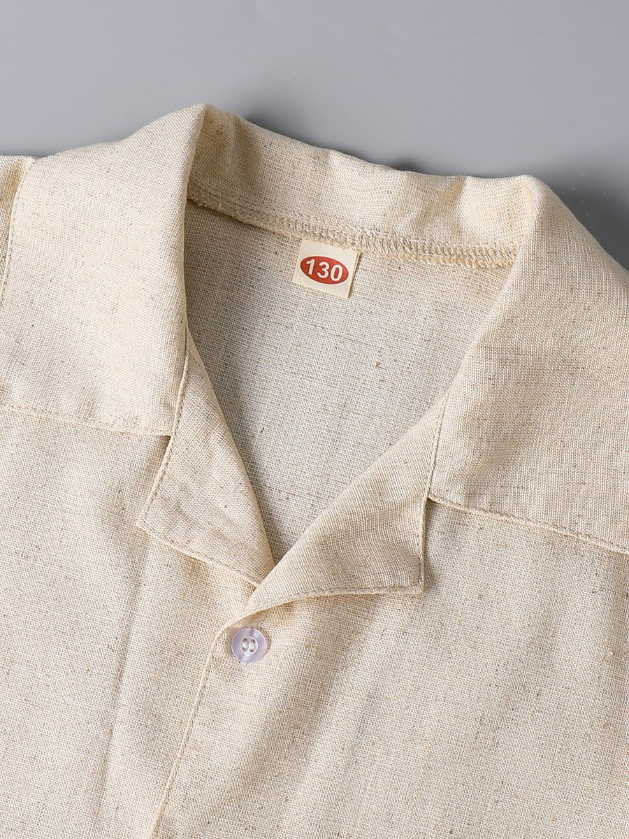 Boys Beige Linen Blend Shirt and Trousers Set