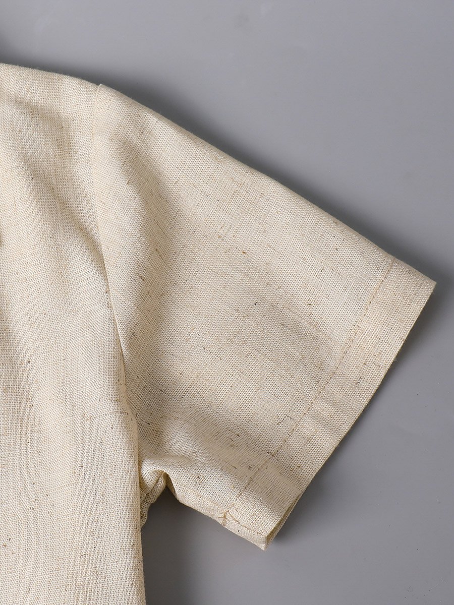Boys Beige Linen Blend Shirt and Trousers Set