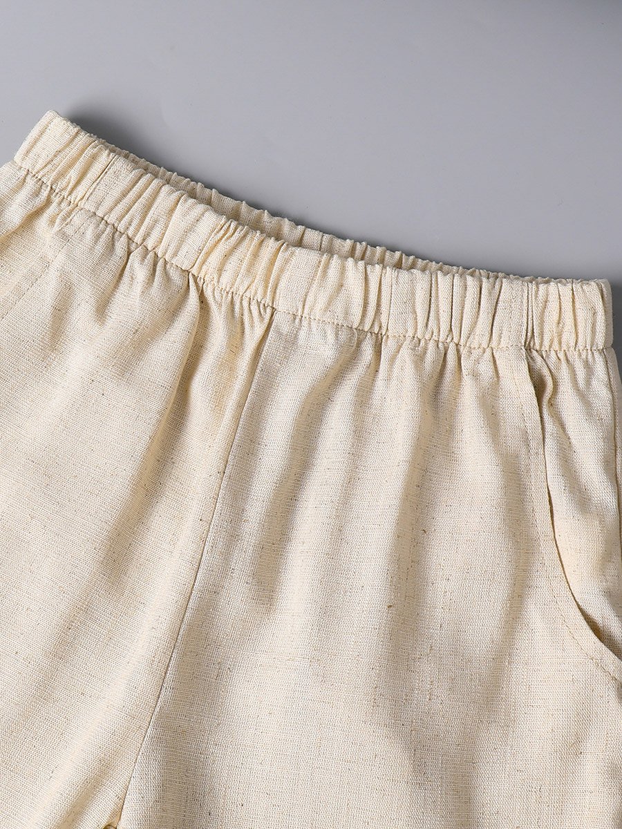 Boys Beige Linen Blend Shirt and Trousers Set