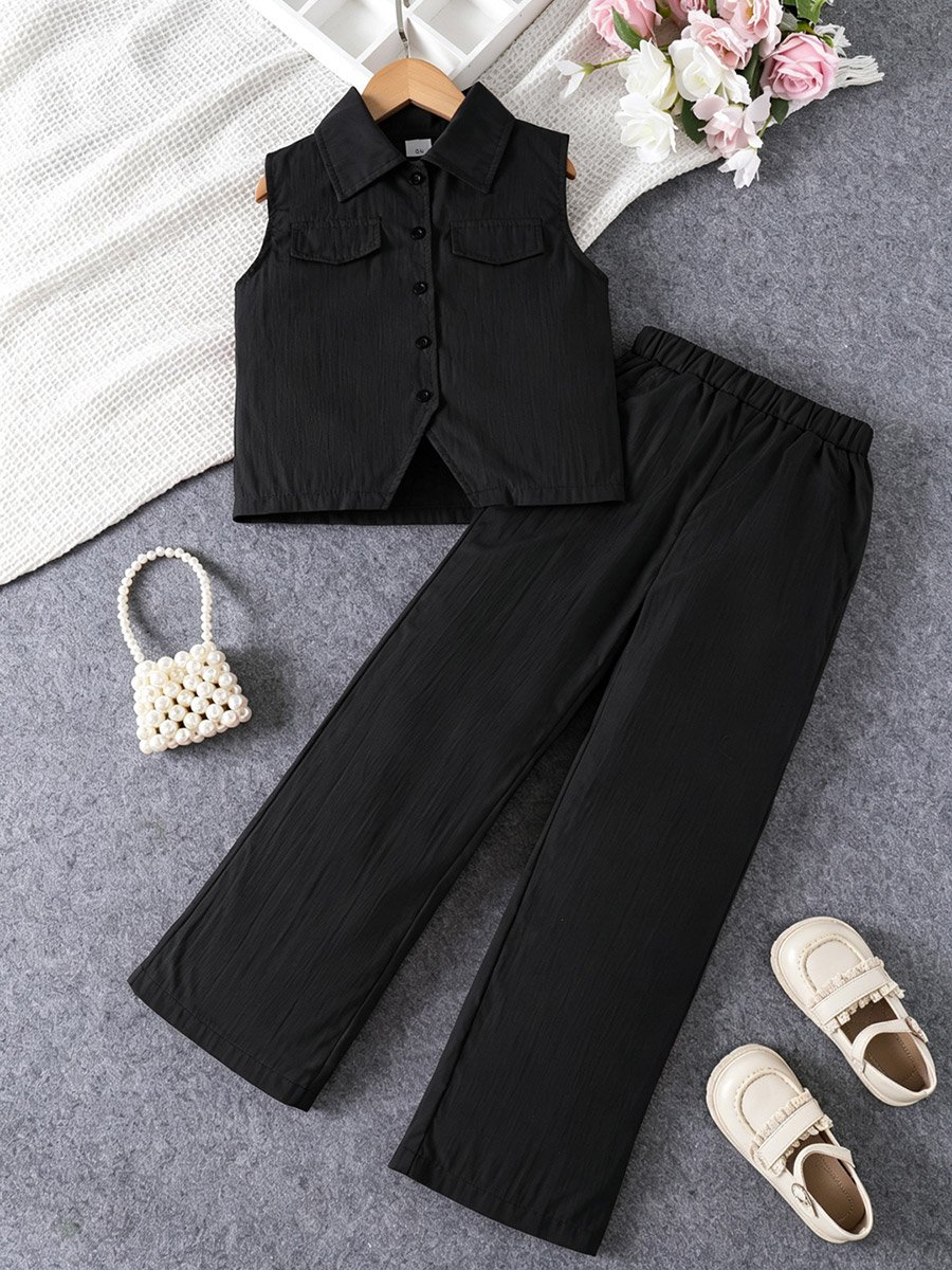 Girls Red Waistcoat and Flare Pants Set