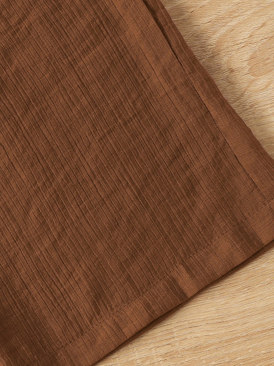 Brown Viscose Blend Top and Trousers Set