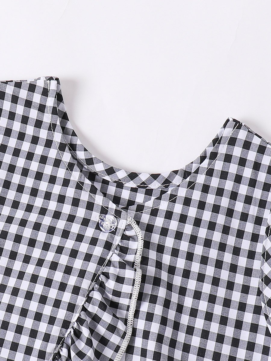 Girls Black Checkered Waistcoat and Pants Set