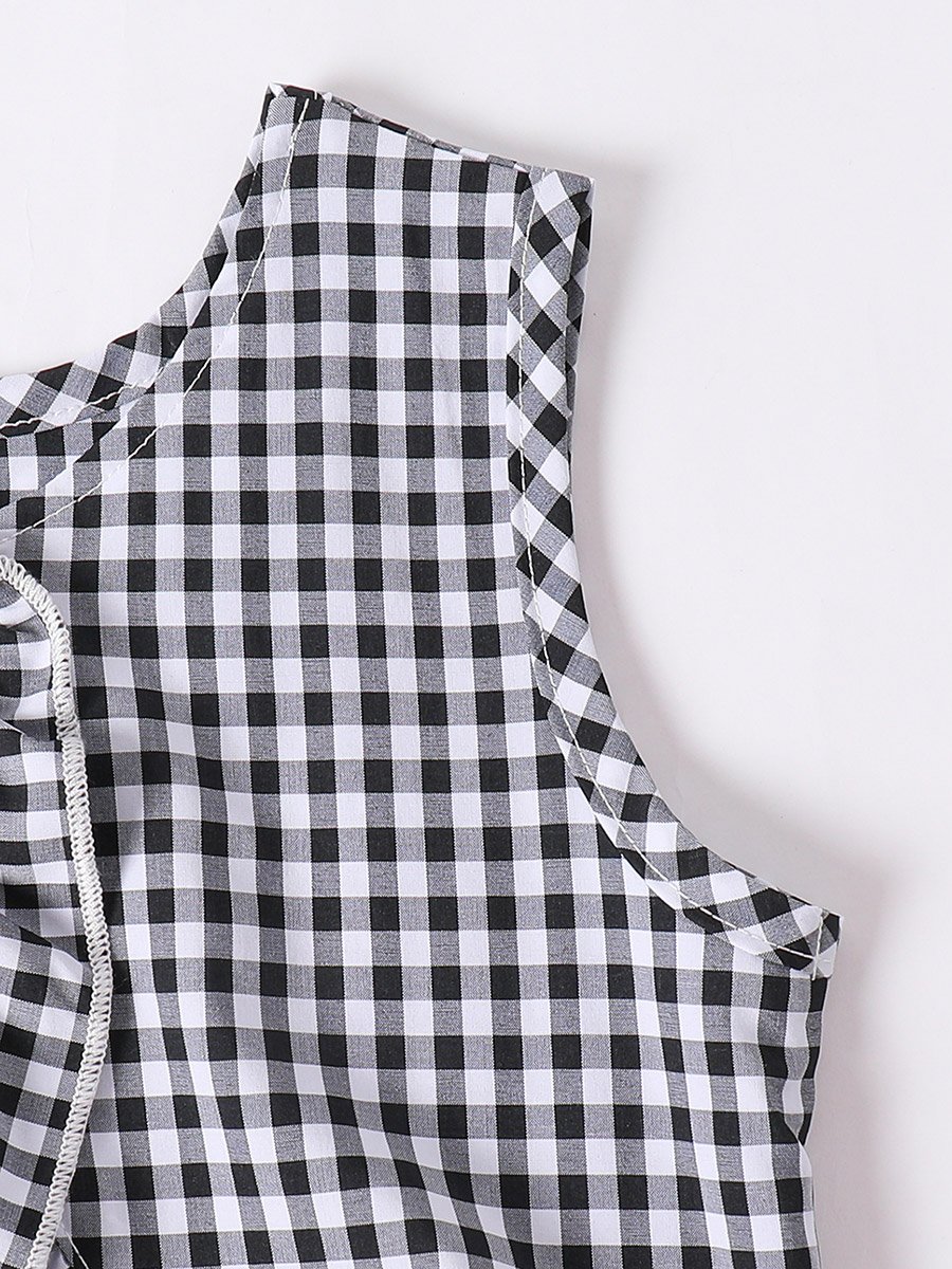Girls Black Checkered Waistcoat and Pants Set
