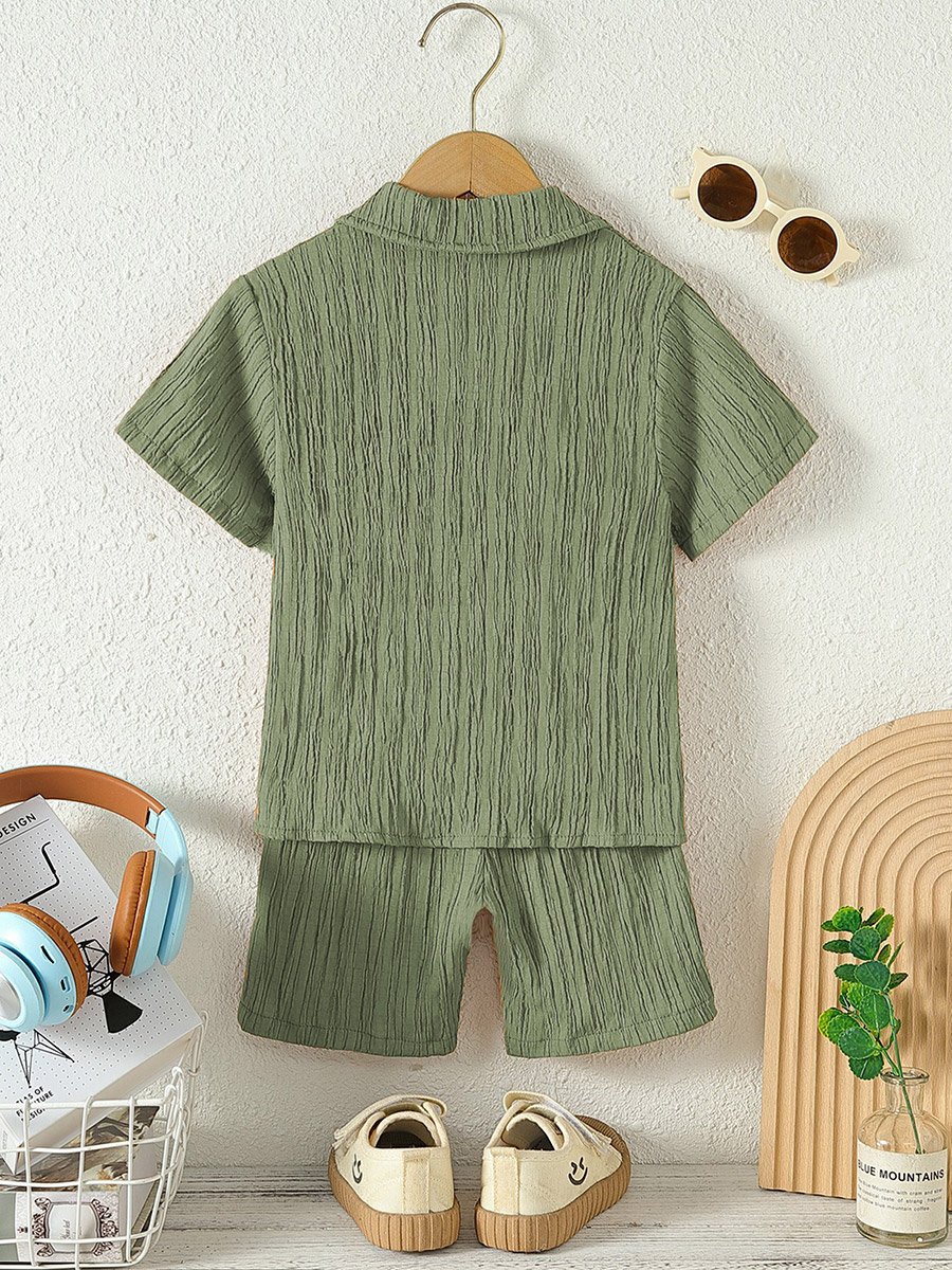 Boys Khaki Textured Shirt and Shorts Set