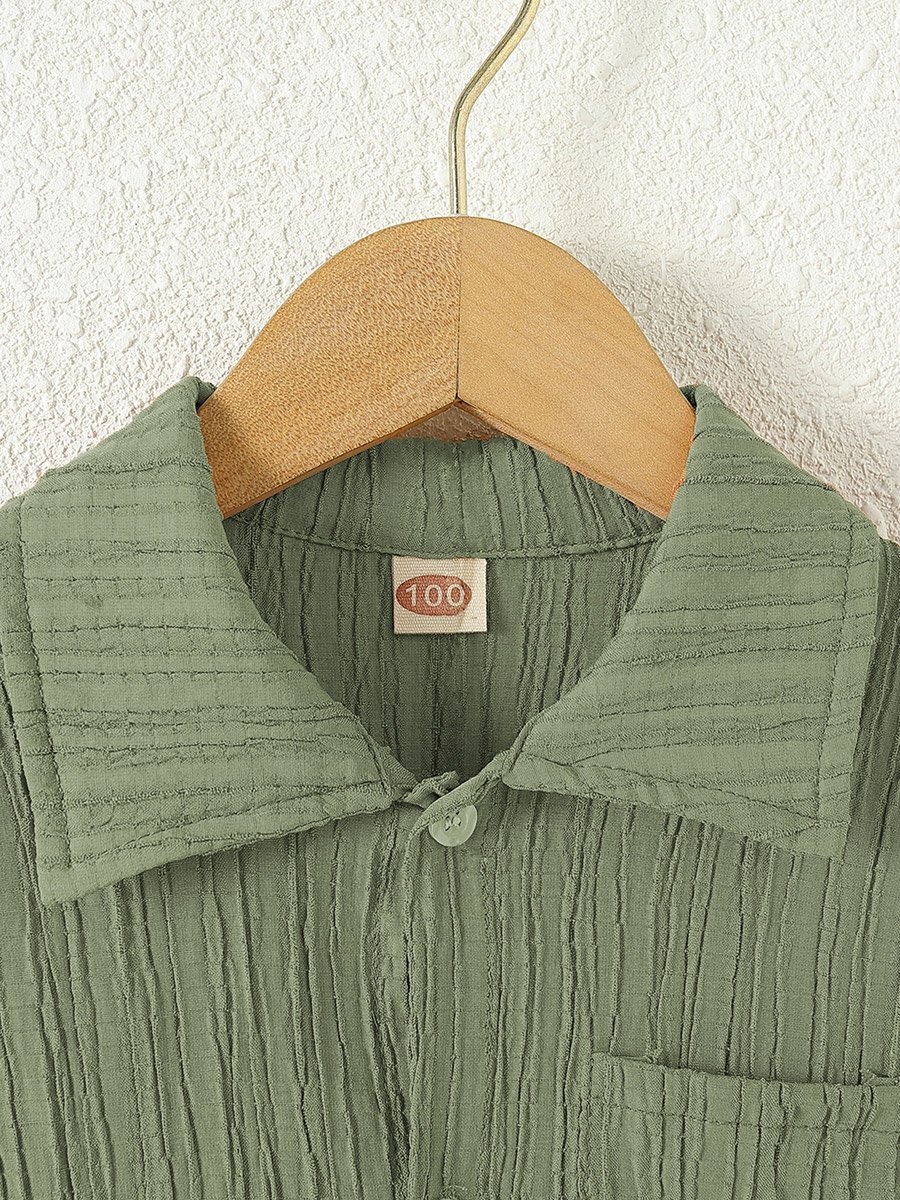 Boys Khaki Textured Shirt and Shorts Set