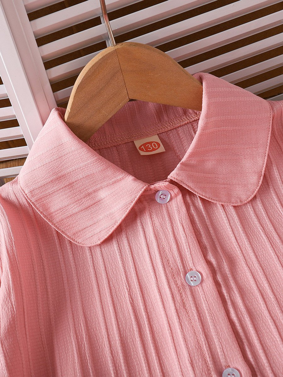 Girls Pink Textured Puff Sleeve Shirt
