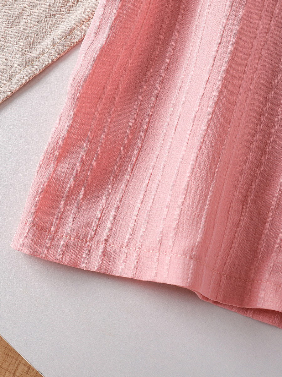 Girls Pink Textured Puff Sleeve Shirt