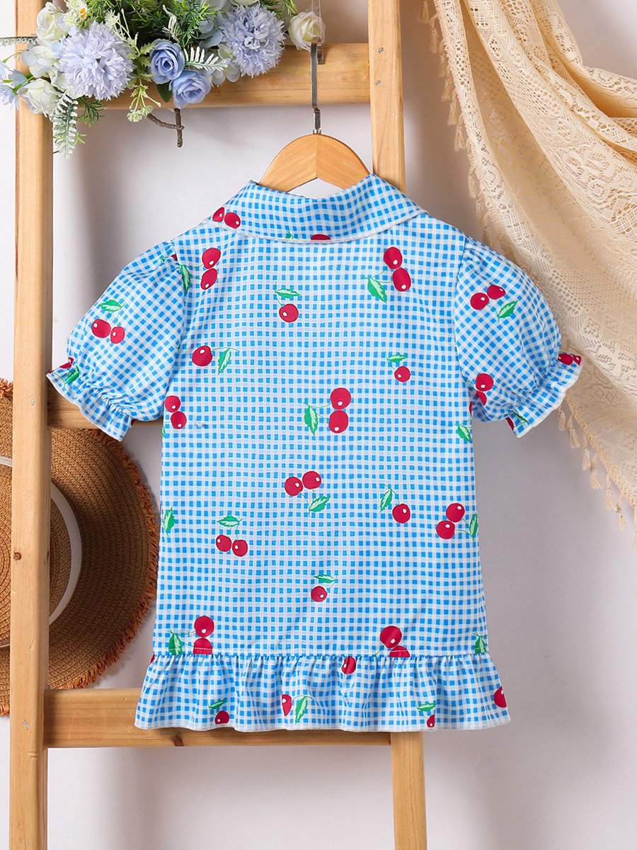 Girls Blue Checked Shirt with Peter Pan Collar