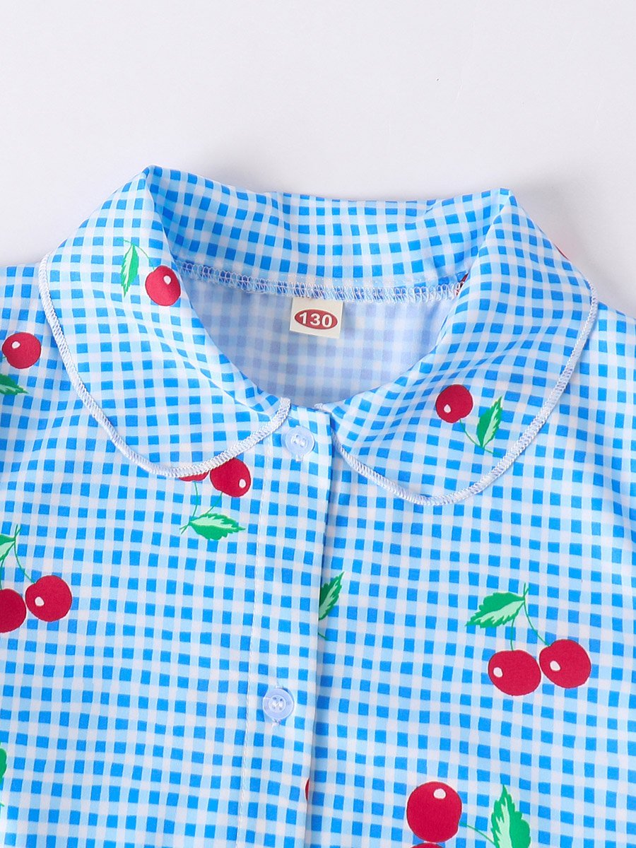 Girls Blue Checked Shirt with Peter Pan Collar