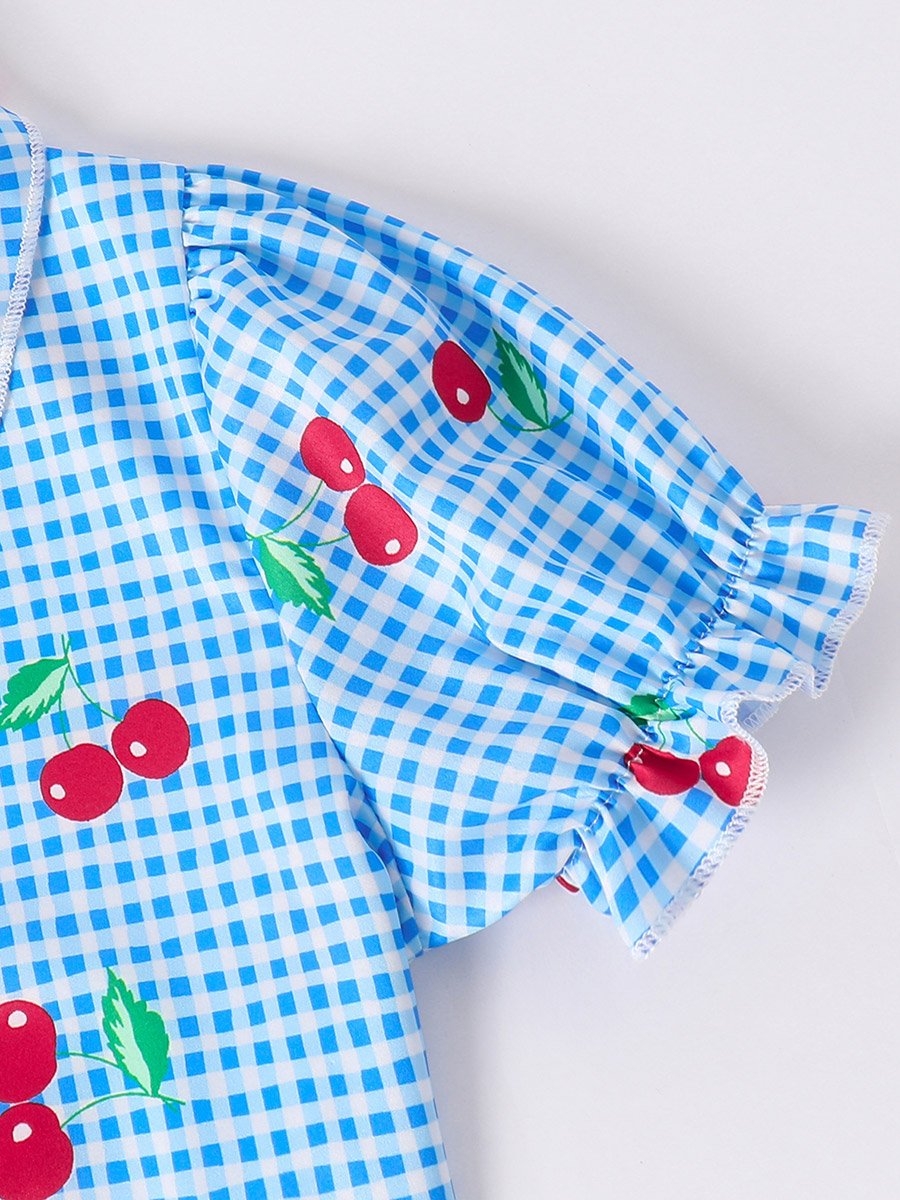 Girls Blue Checked Shirt with Peter Pan Collar