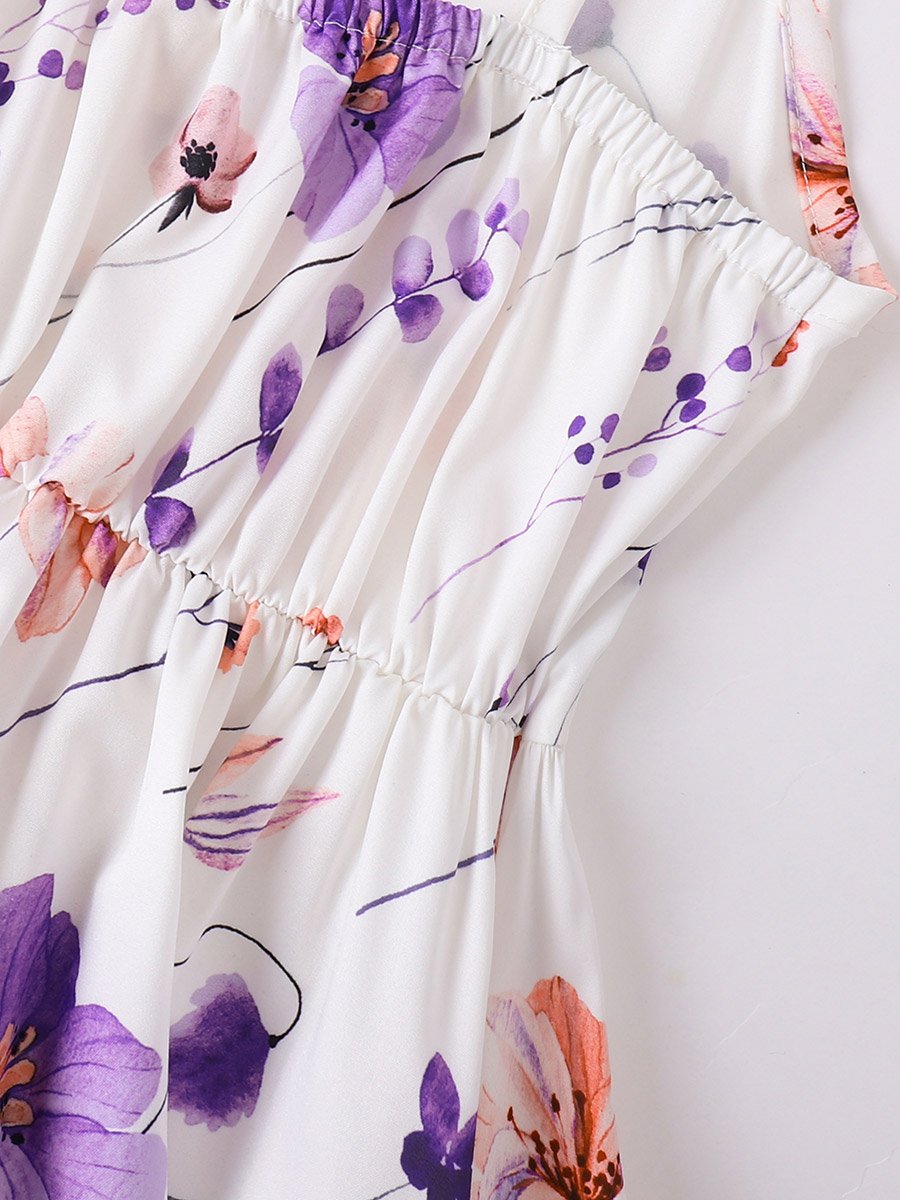 Girls Purple Floral Dress and Cardigan Set
