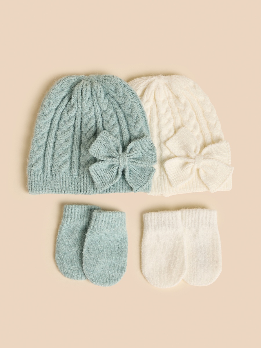Textured 4-Piece Beanie and Mitten Set