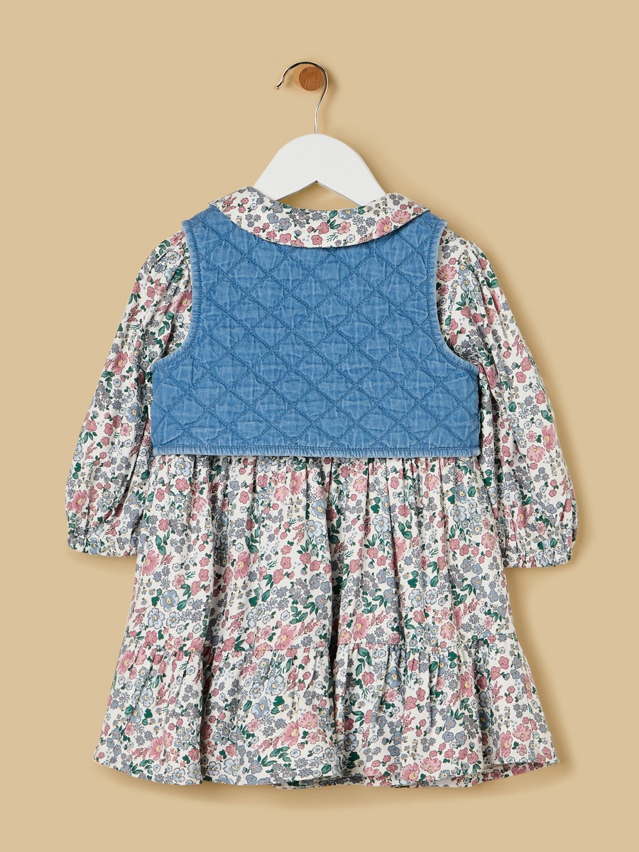 Floral Print Dress with Denim Shrug