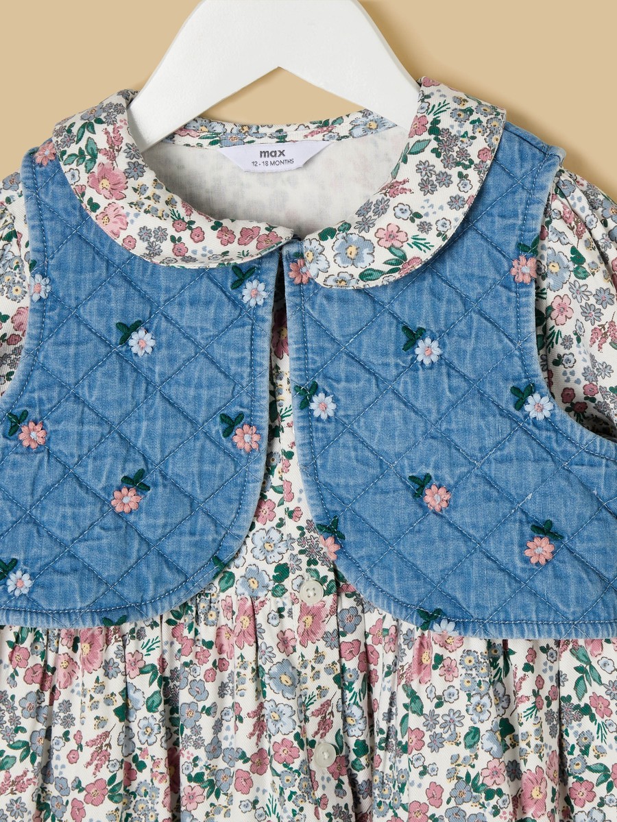 Floral Print Dress with Denim Shrug