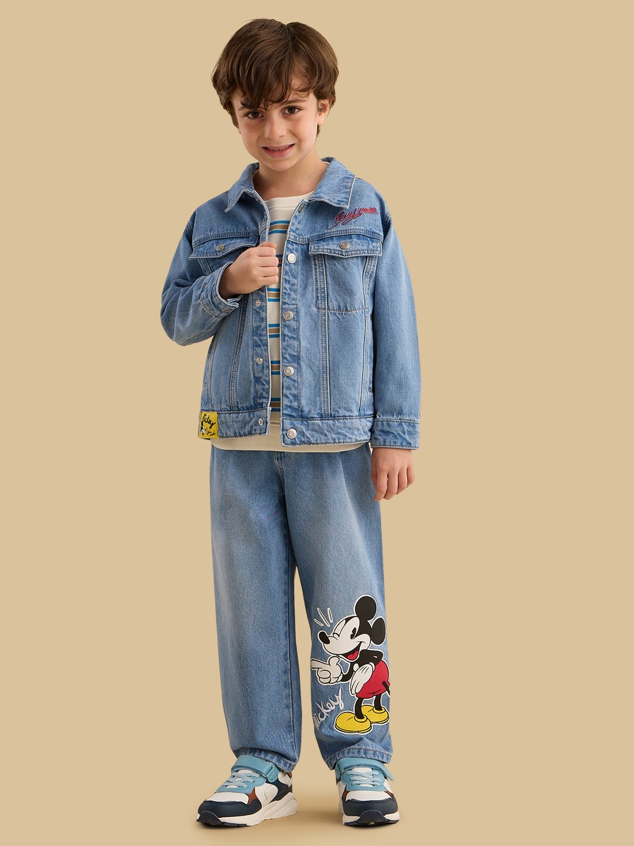 Mickey Mouse Print Cotton Denim Jacket