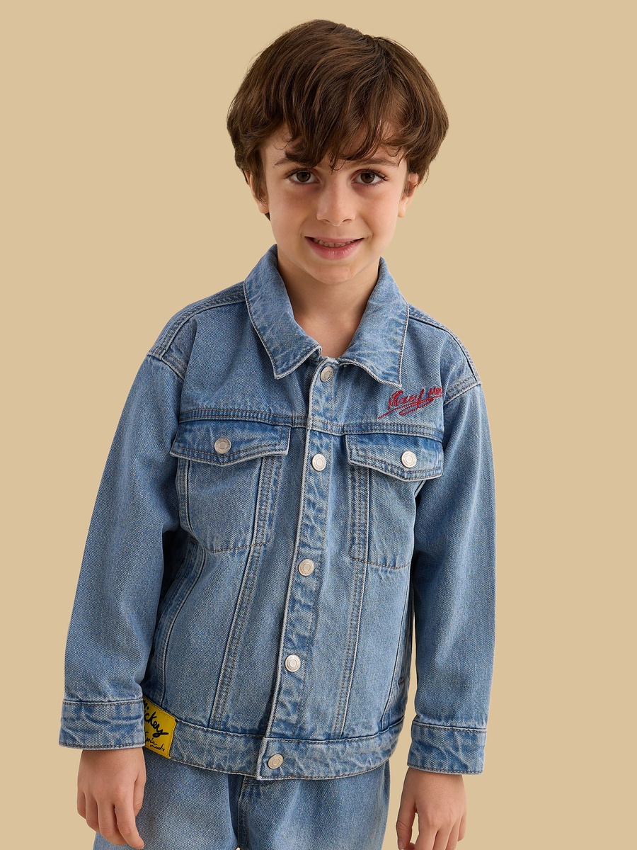 Mickey Mouse Print Cotton Denim Jacket