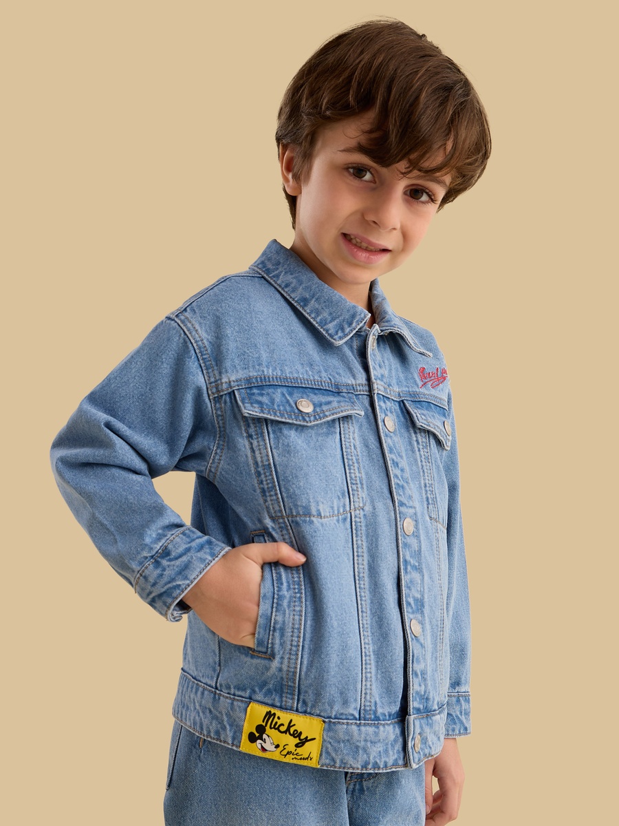 Mickey Mouse Print Cotton Denim Jacket