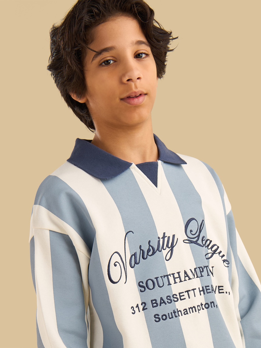 Varsity Embroidered Striped Sweatshirt